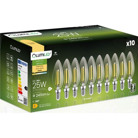 10x LED-Lampe E14 Kerze B35 2W = 25W 249lm 3000K warmweiß 360° Leuchtstoffröhre (1/5)