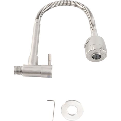 Robinet d'évier G1/2 po pivotant à 360° en acier inoxydable à poignée unique, mural, pour cuisine (1/5)