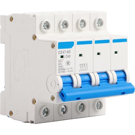 Disjoncteur Modulaire Miniature DZ47-63 C40, 4 Pôles, 40A, 400V, 50Hz, avec Protection contre les Fuites, Câblage Avant (1/5)
