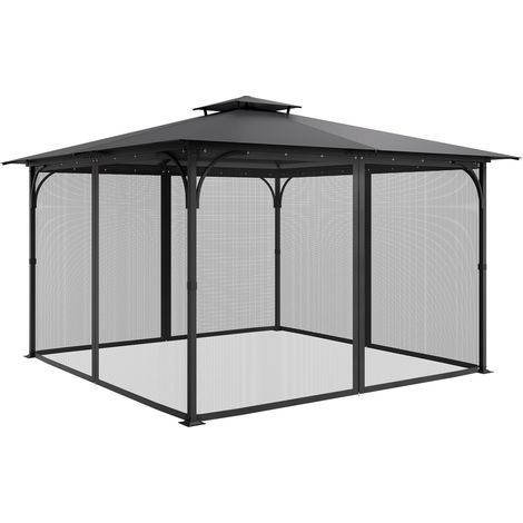 Mophorn Ersatz-Pavillonnetz, kompatibel mit 12 x 12 x 7,5 Fuß großen Pavillons, Seitenwände aus Außennetz, 4-teiliger Terrassenschirm mit Doppelreißverschluss, schützendes Überdachungsnetz für Gärten