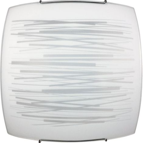 Plafoniera 1xE27 Ganci Cromo Vetro Lastra Bianco Decorato Righe Orizzontali E-Energy Manuela (1/2)