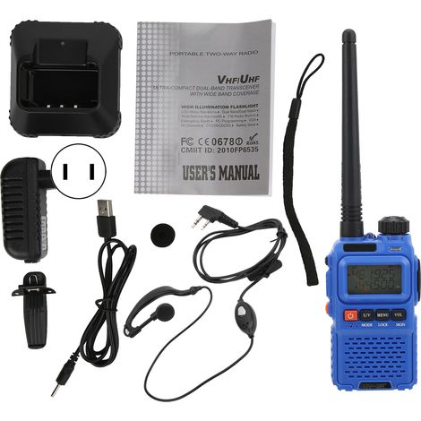 Lot portatif Walkie-Talkie LCD avec écouteur, 100-240V, prise US, bleu, kit mains libres (1/5)