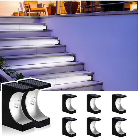 8 pcs étapes solaires, IP65 Éclairage d'escalier imperméable pour le chemin, crépuscule automatique à l'aube, lumière blanche (1/5)