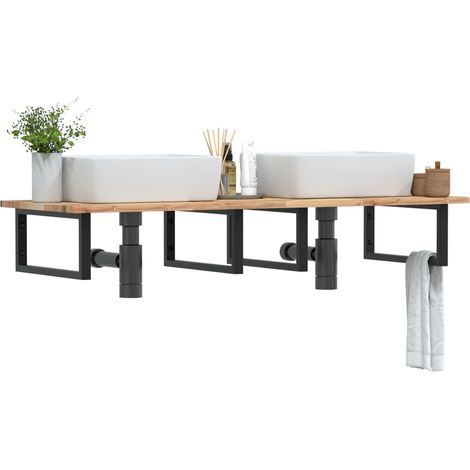 Waschbeckenregal Wandmontage Stahl und Akazienholz