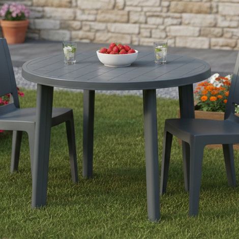 Mesa de Exterior Brooksdale, 4 Plazas, Longitud Máxima 90 cm Hecho en Italia, Acabado Texturizado, 90x90x72h cm Negro Antracita (1/3)