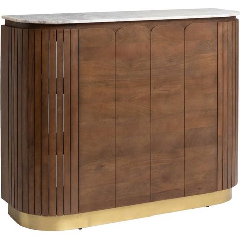 Made In Meubles – Bar en bois de manguier et marbre blanc Sienne – 110 cm hauteur – 140 cm largeur – 45 cm profondeur – Pied en métal doré (1/5)