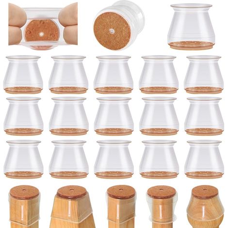 Lot de 16 protège-Pieds de Chaise Moyens – Embouts Ronds en Silicone avec Feutre pour sols en Bois, stratifiés et carrelés, Protection de Sol (diamètre 2,2–2,9 cm) (1/5)