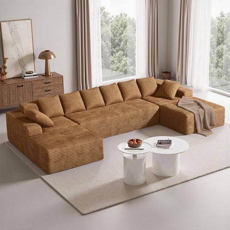 Modulare Cloud Couch 3-Sitzer U-Form L-Form Khaki Cord-Bezug Hochdichter Schaumstoff (1/5)