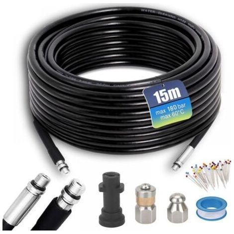 15m Tuyau pour Nettoyeur Haute Pression,Tuyau Déboucheur Canalisation karcher 15M,180Bar 60℃, furet karcher compatible avec Adaptateurs pour Kärhcer K2, K3, K4, K5, K6, K7 Accessoire (1/5)
