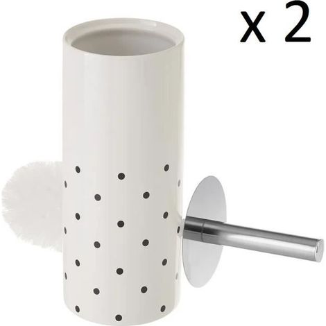 Lot de 2 brosse de toilette WC avec support, porte brosse WC en céramique avec motif de cercle noir - Diamètre 10 x Hauteur 32 cm (1/4)