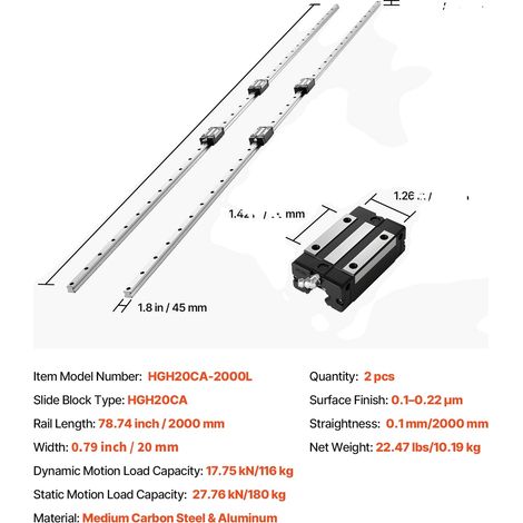 Linearschienenführungsset, langlebiges Material, reibungslose Bedienung, 2 Stück 2000mm (1/2)