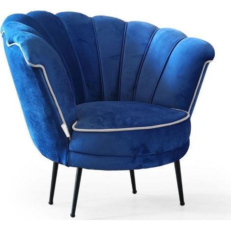 Sessel Orel aus dunkelblauem Samt Milano 19 mit weißem Rand und schwarzen Füßen H75xL75xP80