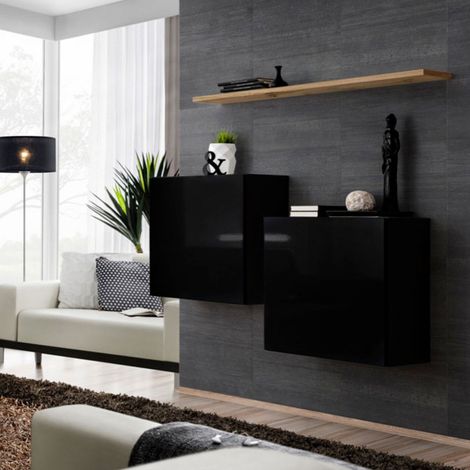 Lot de 2 Blocs & Étagère "Switch SBI" 130cm Noir & Naturel (1/3)