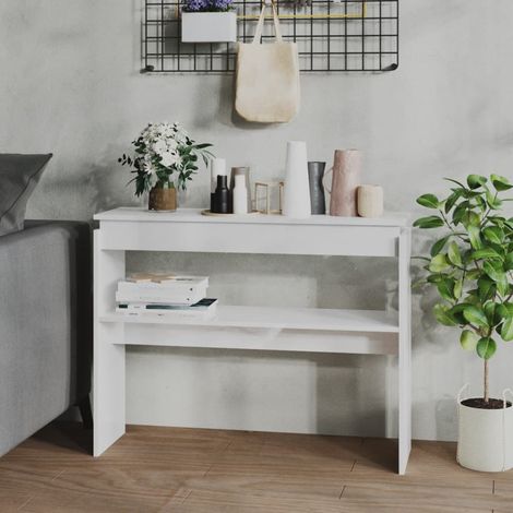 vidaXL Tavolino Consolle Bianco Lucido 102x30x80 cm Legno (1/5)