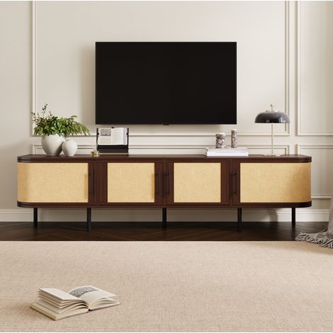 Mueble de TV 180x40x45 cm de MDF color nogal, con almacenamiento, salón moderno FloraGrace (1/5)