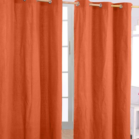 HOMESCAPES Cotton Plain Burnt Orange Ready Made Eyelet Curtain Pair, 117 x 137cm