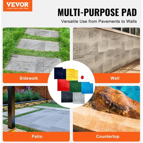Tapis de tampons en béton 7 pcs, tapis de tampon de texture en polyuréthane pour carrelage en pierre, 618 x 618 mm, moule de textur… (1/5)