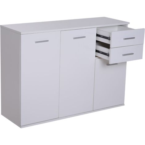 Armadietto con 3 Ante e 2 Cassetti in Legno Truciolato Bianco 106x35x76 cm
