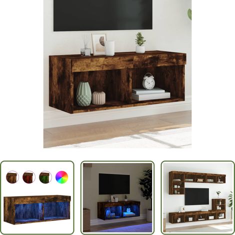 vidaXL Holzschrank - TV-Schrank mit LED-Leuchten Räuchereiche 80x30x30 cm (1/5)