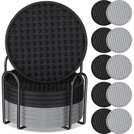 Lotda 10Sous-Verres pour Boissons Sous-Verre en Silicone avec Support AntidéRapant Protection Lavable Tasse Sous-Verres RéSistant à (1/4)