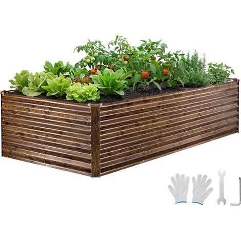 VEVOR Fioriera Rialzata Rettangolare 2400x1200x620 mm, Aiuola Rialzata per Esterno Giardinaggio Letto Rialzato Antiruggine per Coltivazione Piante Orto Fiori Verdure Giardino, Colore di Legno (1/5)