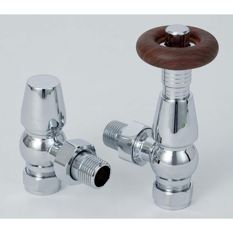 Oxford Traditional Chrome Angled Thermostatic TRV Radiator Valve 1/2 - 15mm central heating Column, panel, flat tube, designer rads