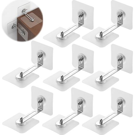 Lot de 8 Ancrage Sécurité de Meuble, Ancrages Muraux Autocollants Anti-Basculement Ancrages Kit, Sans Perçage, Anti-Basculement, pour Tiroirs, Armoires, Commodes (Transparent) (1/5)