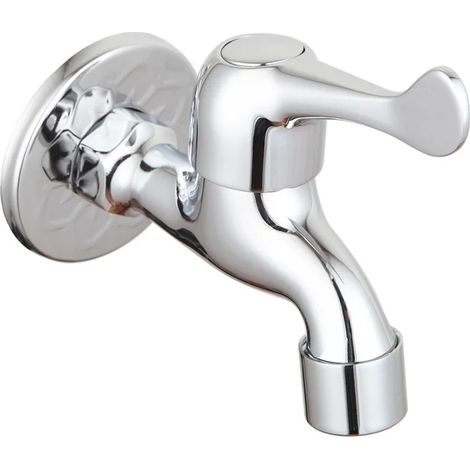 Robinet mural de lavabo en laiton chromé, robinet d'eau froide à levier, robinet pour tuyau d'arrosage extérieur, robinet pour évier à serpillière, finition or brossé chromé (1/5)