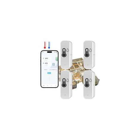 Termometro igrometro WiFi per il monitoraggio della temperatura e dell'umidità interna ed esterna, compatibile con l'app Smart Life/Tuya, Google Home e Alexa, 4 pezzi (1/4)