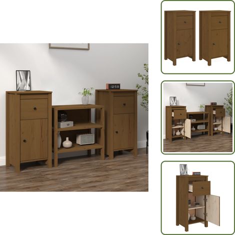 Buffets 2 pcs Marron miel 40x35x80 cm Bois massif de pin - Buffet - Meuble De Rangement - Commode - Bois Massif - Pin (1/5)