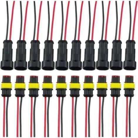 Fiche Etanche, Électrique Prise Mâle et Fem, AWG Connecteur Etanche Electrique (2 Broches avec Fil × 10 Kits) (1/5)