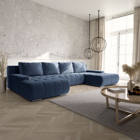 U-Sofa 5-sitzig umbaubar Truhe Jonas Cord Blau (1/5)