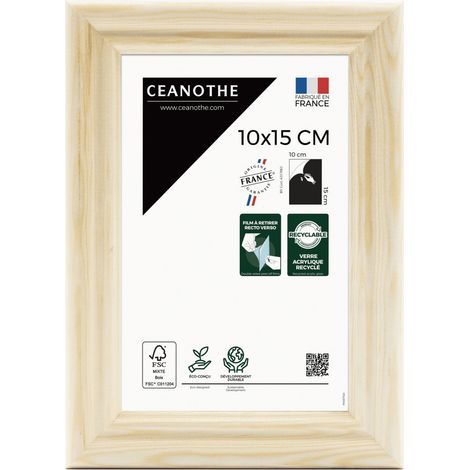 Cadre Photo Bois Brut 10x15 cm et 15x10 cm - Cadre Photo Bois Naturel FSC – Convient au A6 et Carte Postale – Fabriqué en France – Cadre Photo Circée Authentic 10x15 cm - Verre acrylique Incassable (1/5)