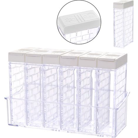Pot À Épices - 6 Pièces - Contenant Transparent Avec Orifices Séparés Pour Poudres Et Grains - Rangement Cuisine (1/5)