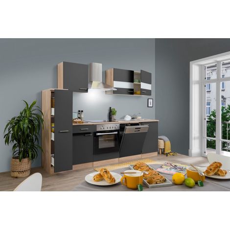 Cuisine Kitchenette bloc cuisine intégrée Chêne Gris Merle 250 cm Respekta