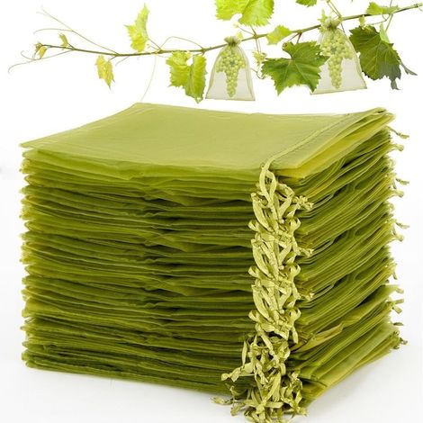 Pack of 100 military green organza fruit nets (15 x 20 cm), fruit nets to protect fruit, reusable fruit bags (1/5)