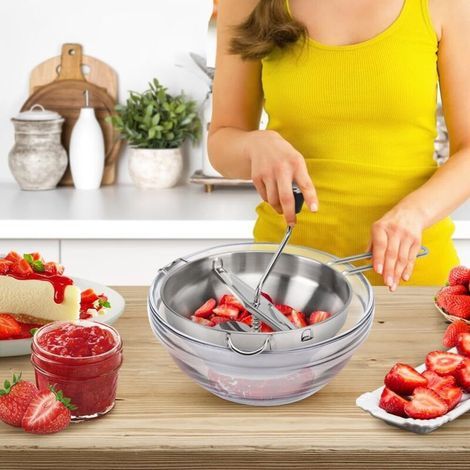 Presse Purée Manuelle Inox , 3 Disques , Poignée Antidérapante , pour Pommes de Terre , Sauce , Compote (1/3)