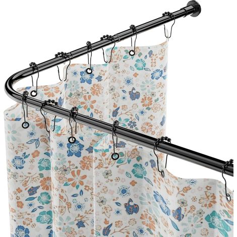 Tringle De Rideau De Douche En Forme De L Réglable De 68 À 96 Cm X 68 À 96 Cm, Acier Inoxydable, Noir (1/5)
