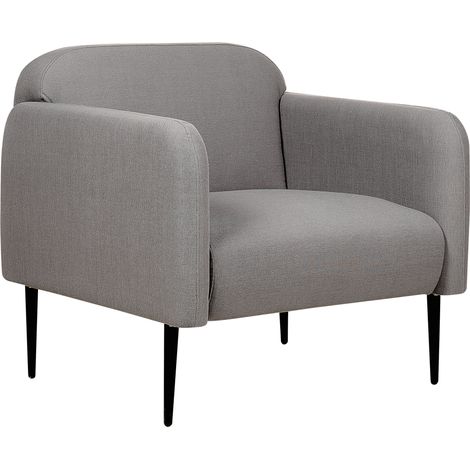 Sillón asiento silla retro art deco tela lino patas metal sala de estar gris y negro Stouby