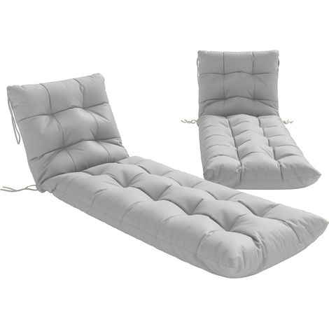 Set mit 2 Sonnenliegenkissen, 180 x 55 cm, dicke Gartenstuhlkissen, UPF 30+, mit 4 hellgrauen Gurten