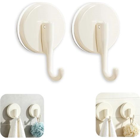 Crochets à ventouse lot de 2 - patères 5,7 x 6,7 cm sans perçage, blanches (1/5)