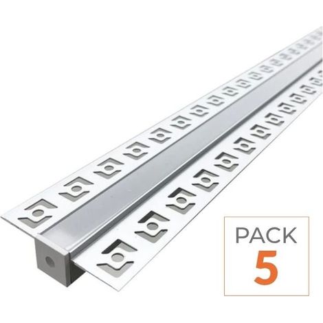 Profilé Aluminium encastré 2m pour Ruban LED Double Couvercle Blanc Opaque - Pack de 5 - SILAMP (1/2)