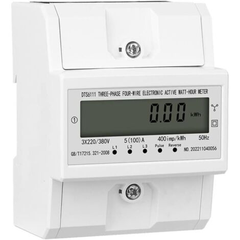 Compteur D'électricité Affichage Triphasé De La Consommation Électrique,Rail Din Compteur d'énergie Triphasique Voltmètre Ampèremètre Numérique,230v/400v, 5(100) A,50/60hz, 400 Imp/kwh