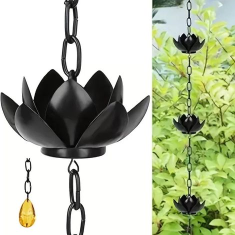 Chaîne de pluie Black Lotus – Une élégante chaîne de drainage décorative suspendue, idéale pour les jardins extérieurs. (1/4)
