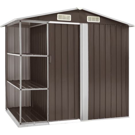 Casetta da giardino Capannone per cabina Capannone per la casa Capannone per esterni Robusto attrezzi con ripiano 205 x 130 x 183 cm Ferro marrone 020022224
