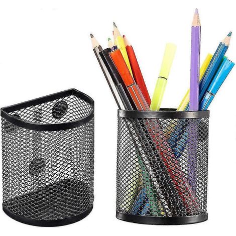 Lot de 2 porte-stylos magnétiques en métal noir, avec panier magnétique. (1/5)