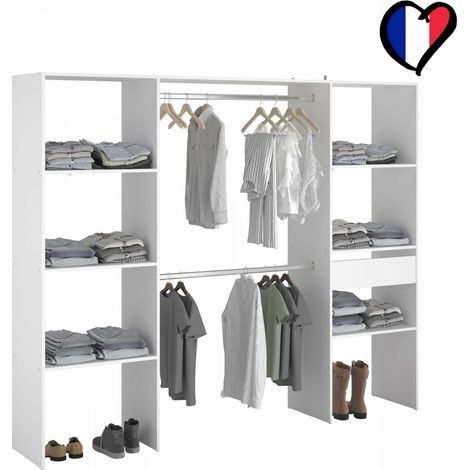 Armadio a vista 6 ripiani, 1 cassetto, 2 barre appendiabiti 220x40x180 ELYSEE