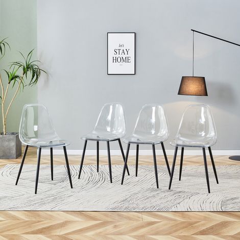 Lot 4 chaises plastique transparent pied métal noir antidérapant salle à manger bureau dim 44x45,7x83cm style minimaliste (1/5)