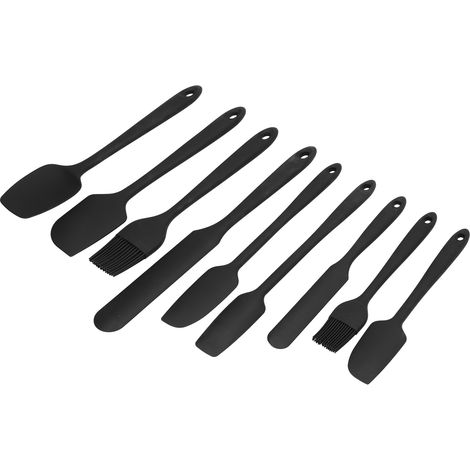 Lot de 9 spatules silicone crème pour pâtisserie, couteau à tartiner confiture, ustensiles cuisine silicone, coffret noir (1/5)