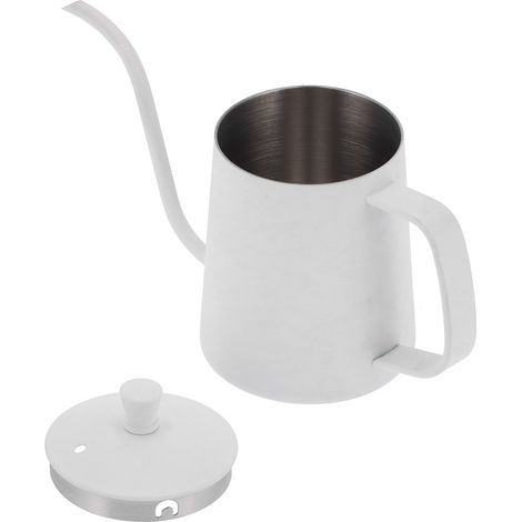 Bouilloire à col de cygne 350 ml en acier inoxydable 304, bec long, idéale pour la maison, la cuisine, le bureau ou l'hôtel (blanche). (1/5)